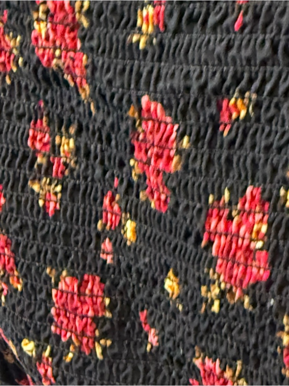 Old Navy Floral Smocked Long Puff Sleeve Square neck Dress Size XL Black Red - Picture 10 of 13